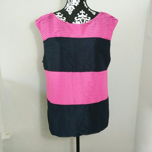 Ann Taylor Tops - Ann Taylor Pink Navy Colorblock Ruffle Top